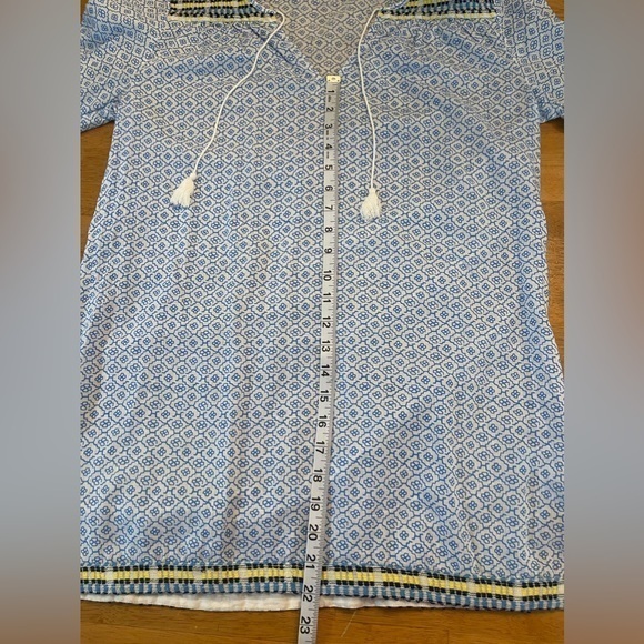 J‎ McLaughlin Blue Embroiderd Tunic Woodblock Print - Picture 6 of 8